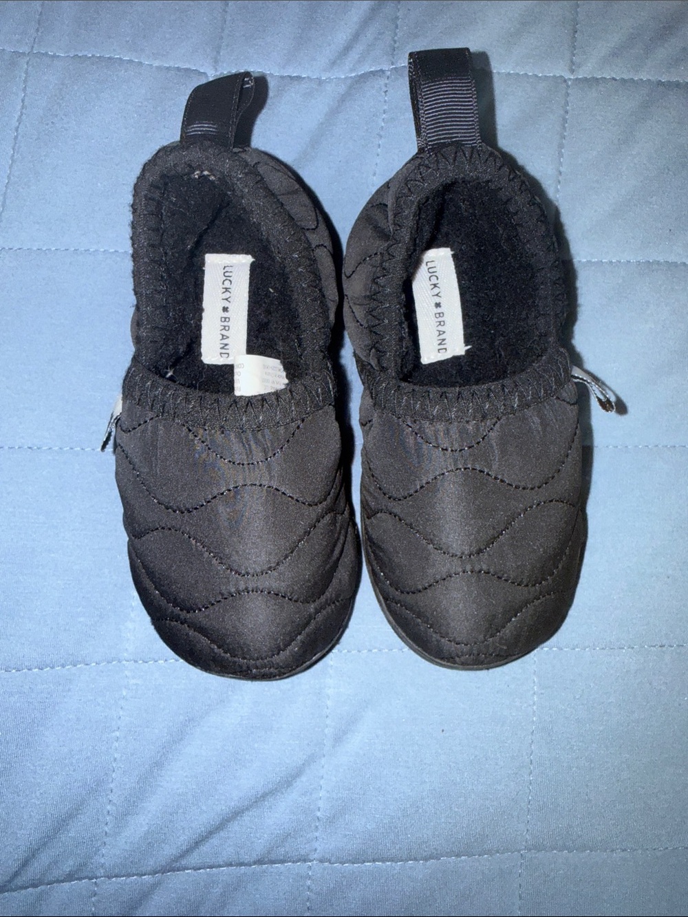Lucky Brand Black Quilted Slip-Ons with Fleece Lining. Infant 7/8 toddler
